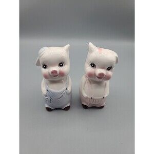 Pigs in Overalls Salt Pepper Shaker Ceramic Set